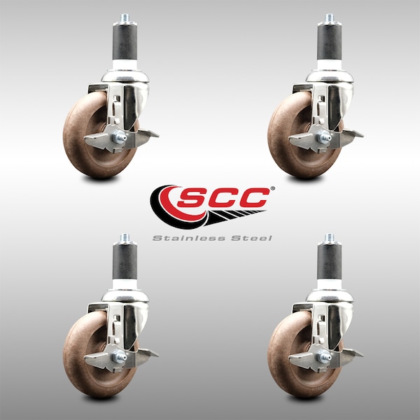 Service Caster 4 Inch 316SS High Temp Glass Filled Nylon 1-1/2 Inch Stem Caster Set Brake SCC SCC-SS316EX20S414-GFNSHT-TLB-112-4 - main